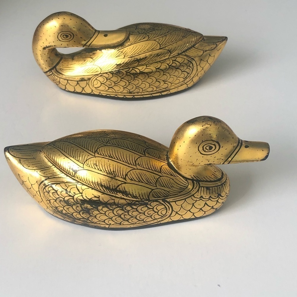 Burmese Antique MC2 Gold Ducks Home Decor Collectable Novelty